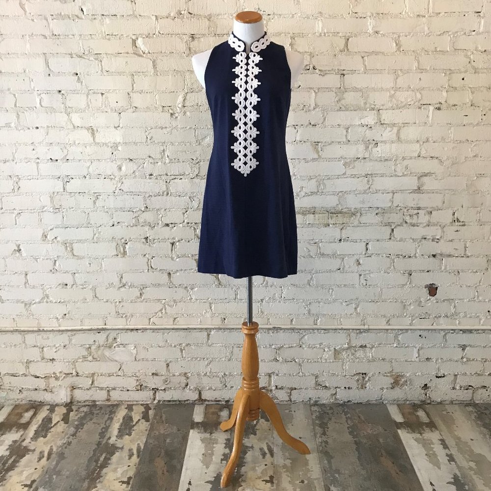 Lilly Pulitzer Navy and White Zip Up Dress Medium